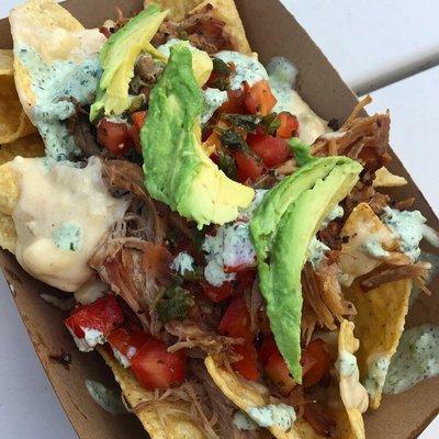 My favorite thing to get at the truck is these pork nachos!