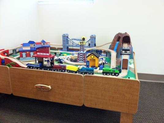 Kids love hanging out at our office.  This train table is a hit!