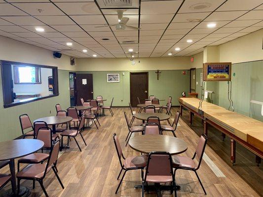 Kennedy Room adjacent to the lounge. Shuffleboard.