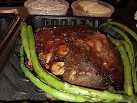 4th of July Special - Baby back ribs, asparagus spears, coleslaw, and cornbread