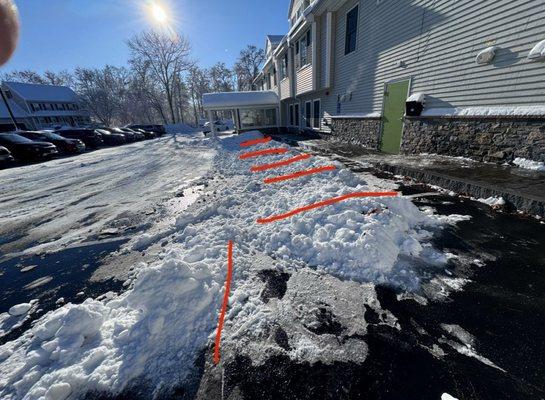 Icy parking lot and unusable handicapped spots. There were none available for our medical patients.