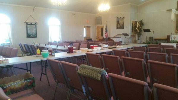 Church picnic about to begin. More food to arrive.