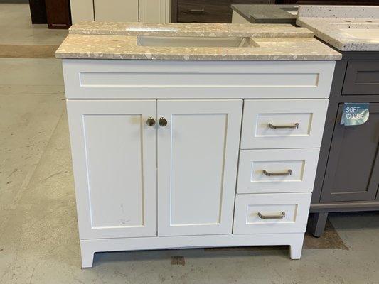 36" left side white vanity