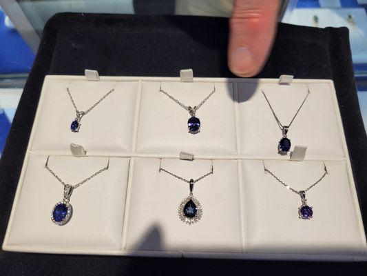 Tanzanite and sapphire pendants that I liked