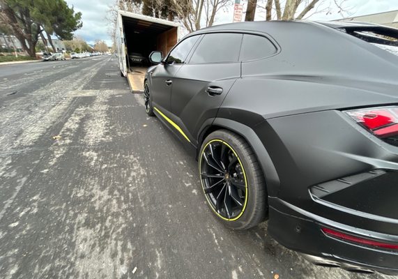 Lamborghini Urus safely delivered enclosed in California.