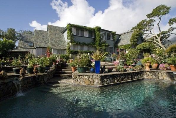 Stone work around pool