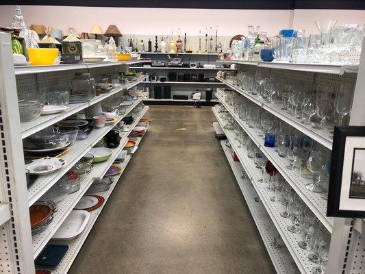 Aisle of glassware