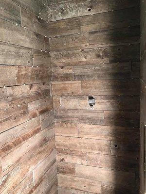 Wood look tile shower