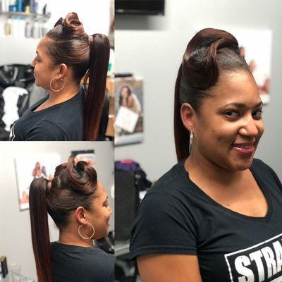 Ponytail updo styling (no gel or harsh spritz was used to execute this style.)