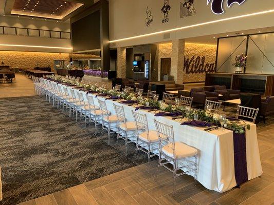 Plated Dinner Event held in the Shamrock Zone of the Bill Snyder Stadium!