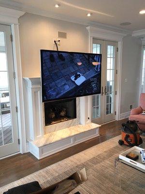 Drop down Fireplace TV Mount. For your viewing pleasure.