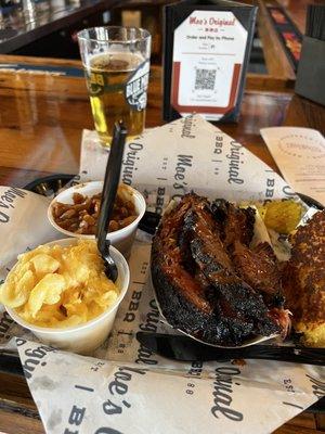 Brisket - Mac and cheese - baked beans. The cornbread was exceptional!