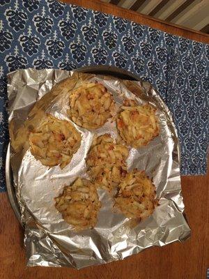 Crab cakes made with their jumbo lump