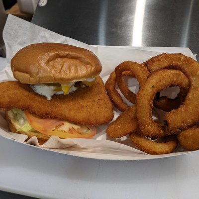 Fried Flounder with Breaded Onion Rings