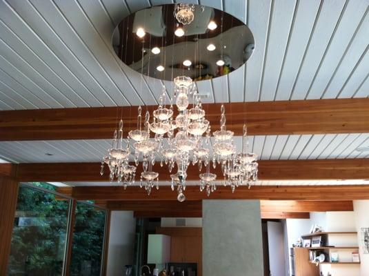 Chandelier installation and setup for a house in Brentwood