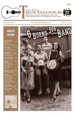 Clinton's band, the G Burns Jug Band, on the cover of the San Diego Troubadour.