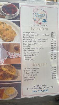 Breakfast menu