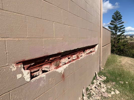 Spalling work prep.  This was impressive on how deep they went.  Afterwards, you couldn't even tell and all the cracks were gone