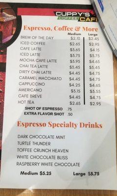 Drinks Menu