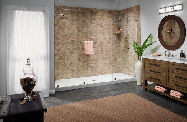 Oversized Canyon Rock shower with Solid Surface base