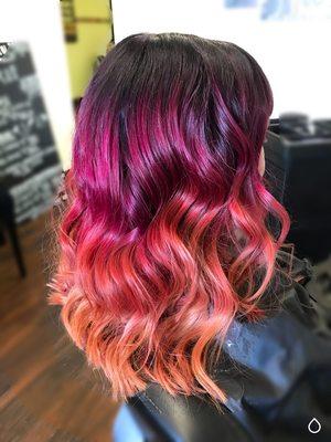 Vivid color. Ombré. Black to magenta to orange