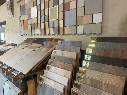 Flooring selection of sustainable flooring including LVP, bamboo, cork ones