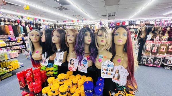 Big selection of wigs human & synthetic