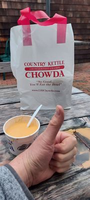 Cup of Lobster Bisque and Quart of NE Clam Chowda in the bag to go...