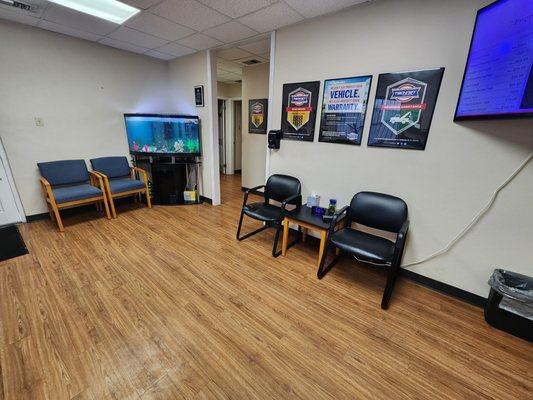 Waiting area with fish tank