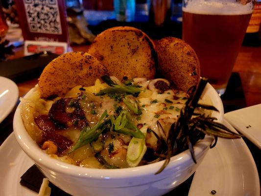 Meaty brisket chili with corn bread