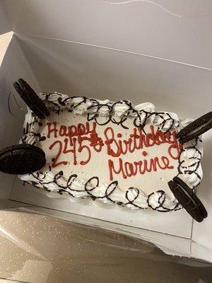 Custom message on an in stock ice cream cake.