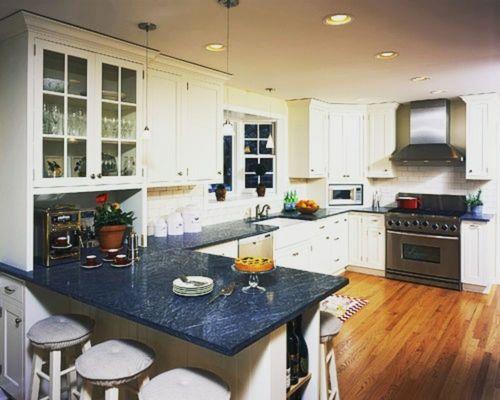 Blue counter topped kitchen