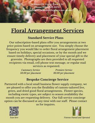 Completely custom tailored floral arrangement placement services.