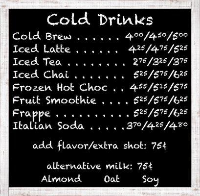 Some of our cold drink options