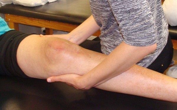 Post surgical knee rehab focuses on movement and strengthening.