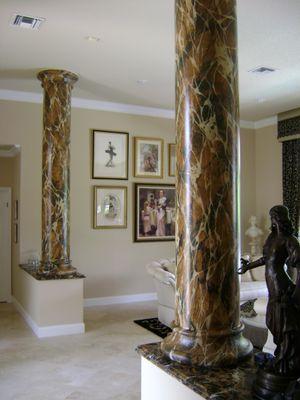 Columns painted to look like brown marble.