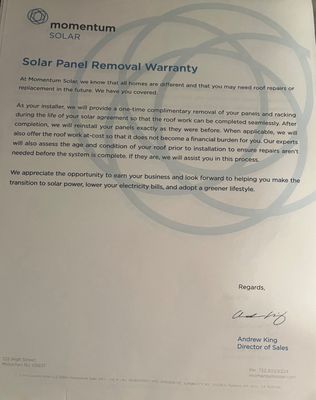 This is the agreement to remove and replace solar panels signed by #RichardKing of #momentumsolar