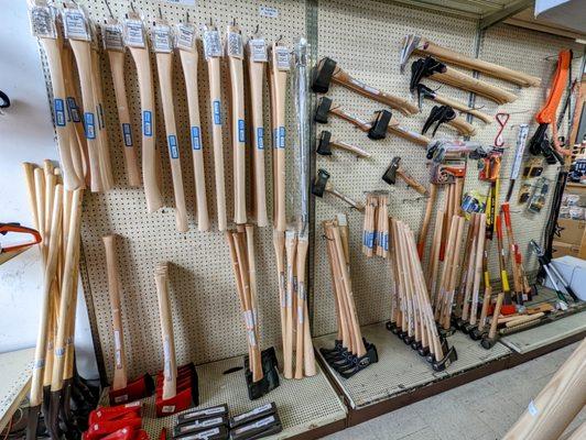 Axes, mauls, wedges, shovels, handles, hand saws +