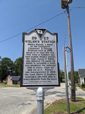 Welsh's Station Historic Marker, Kershaw