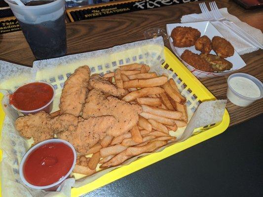 Chicken tenders and cream cheese jalapeno poppers