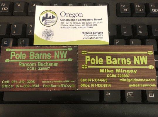 Business cards from previous business