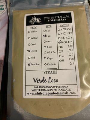 Kratom powder, Verde Loco premium green vein blend