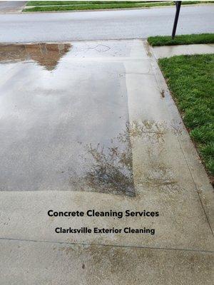 Concrete Cleaning Services in Clarksville, TN.  During the cleaning photo, prior to rinsing off. We are driven by results. Call us Today!