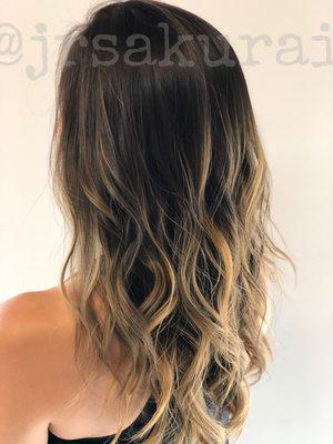 Natural black hair to beach kissed balayage.