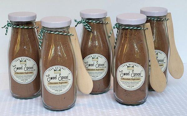 Gourmet dairy free complete cocoa mix. Just add water. Available in two flavors- chai spiced and chocolate supreme.