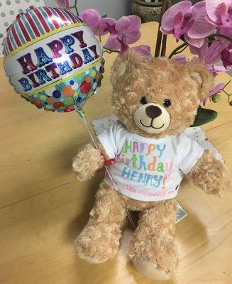 Our way of celebrating our patient's birthday. A Personalized Happy Birthday Teddy Bear with their name on it. Something they can hug!