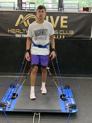 College level athlete during vertimax training session