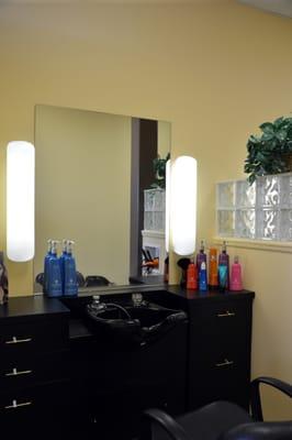 Each stylist's station at Hair Plus the Salon at West Windsor has its own sink for the convenience of our clients.