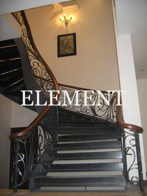 Curve Metal Frame Stone Stairs With Wooden Handrail