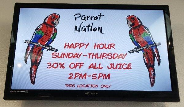 Vaping on a budget? We have you covered. Sunday - Thursday 2-5 Happy Hour 30% off all juice. Only this location :-)